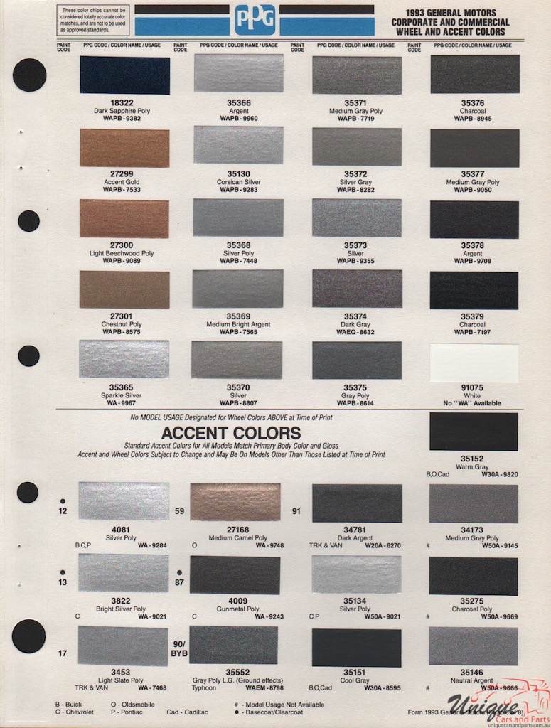 1993 General Motors Paint Charts PPG 6